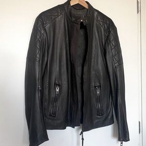 Hugo Boss Jeepo Leather Moto Jacket | Dark Brown | Medium